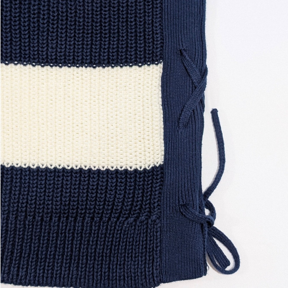 Talbots Striped Nautical Coastal Vibe Knit Sweater Lace Up Side Navy Cream‎ M - Picture 6 of 11
